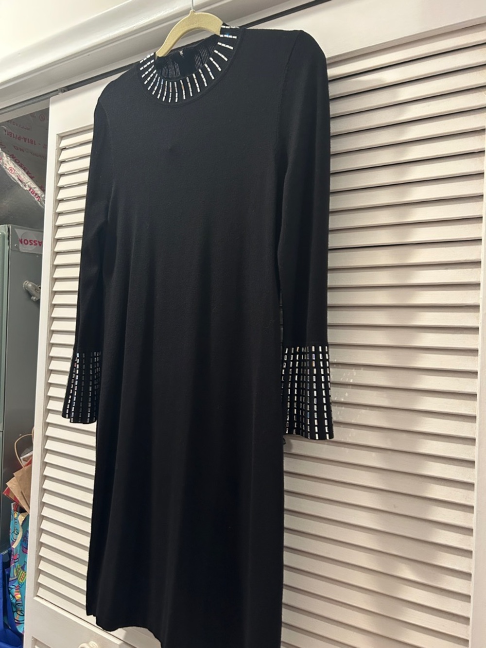 Calvin Klein little black dress Black Embellished Long Sleeve Dress - M